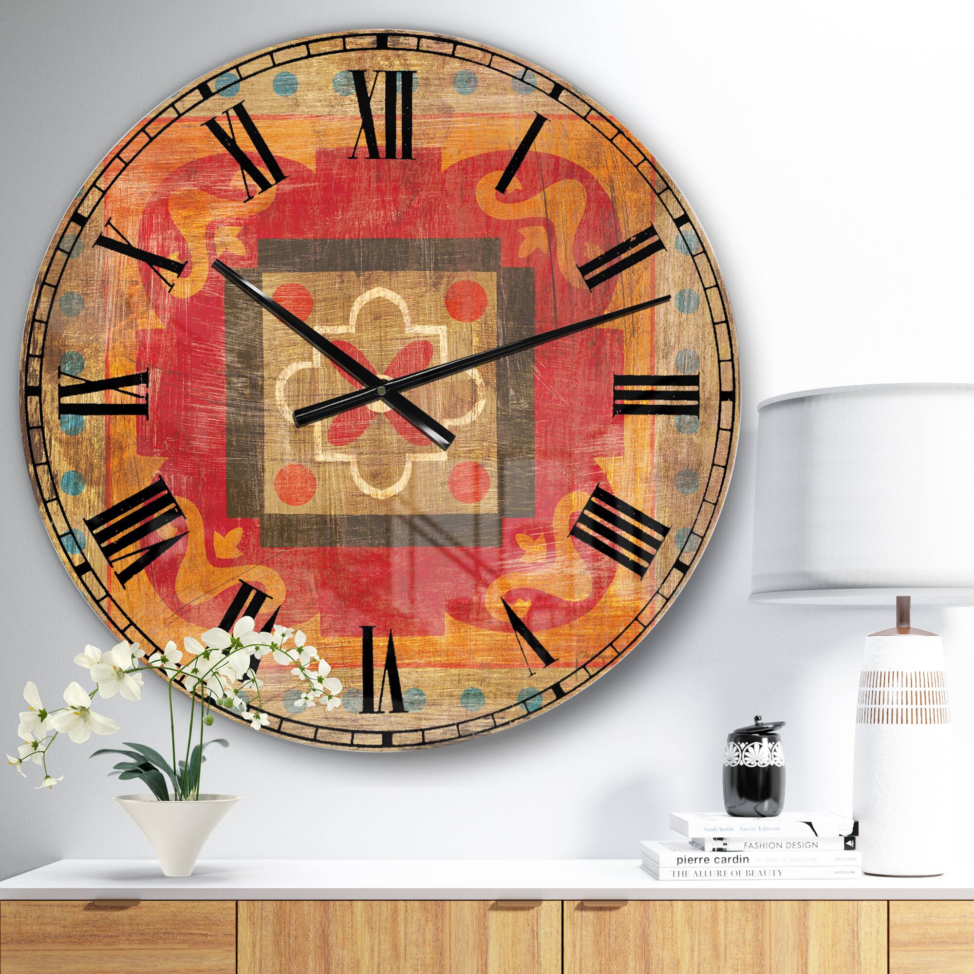 Designart 'Moroccan Orange Tiles Collage Ii Bohemian Wall Clock